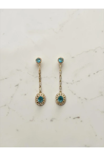 Zirkon Taşlı Oval 18 K Altın Kaplama Küpe ürün görseli 1