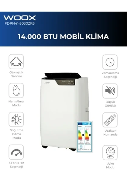 Woox 14000 BTU Isıtma & Soğutma Özellikli Taşınabilir Mobil Klima A+ Enerji Sınıfı ürün görseli 1
