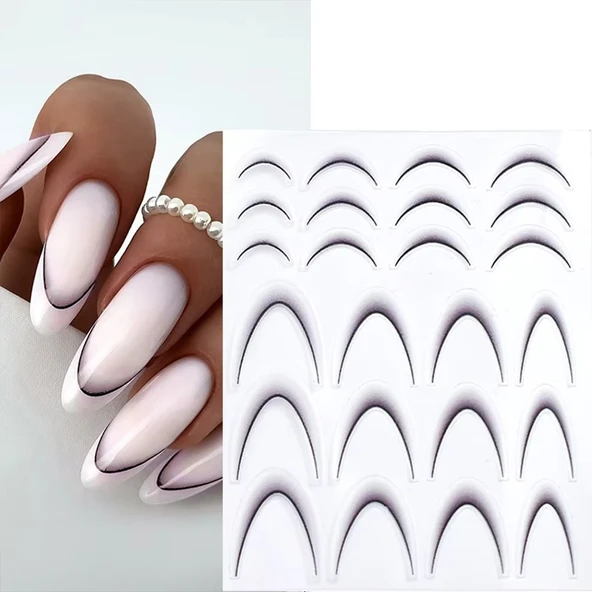 Ombre Efekt French Tırnak Sticker Siyah Nail Art SD-1954 ürün görseli 1