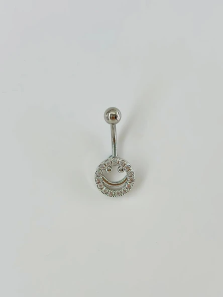 Rodyum Zirkon Taşlı Çelik Göbek Bar Uzunluğu : 13 Mm / Bar Kalınlığı 1.41 Mm /  - Pg0030 ürün görseli 1
