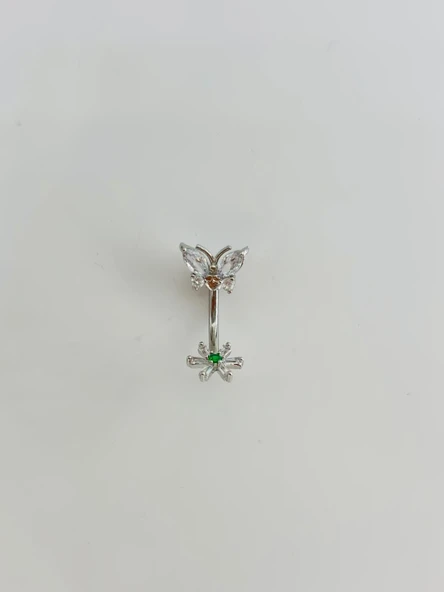 Çiçek Ve Kelebek Detaylıgöbek Piercing - Pg0128 ürün görseli 1