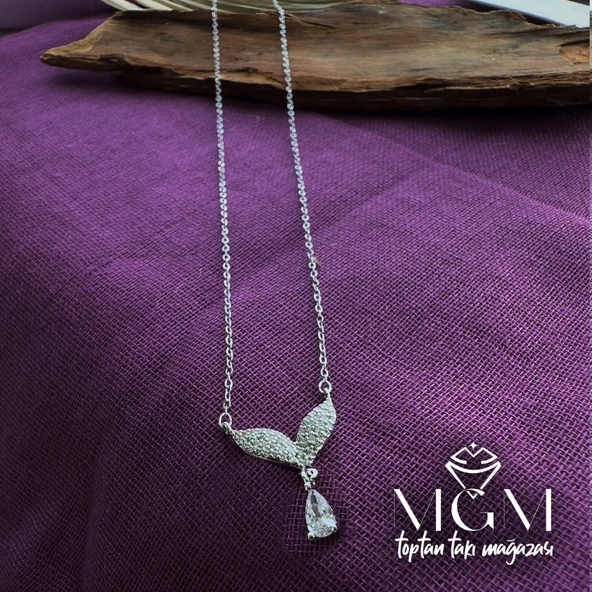 Zirkon Su Damlası Taşlı Kanat Kolye - Kl0015 ürün görseli 1