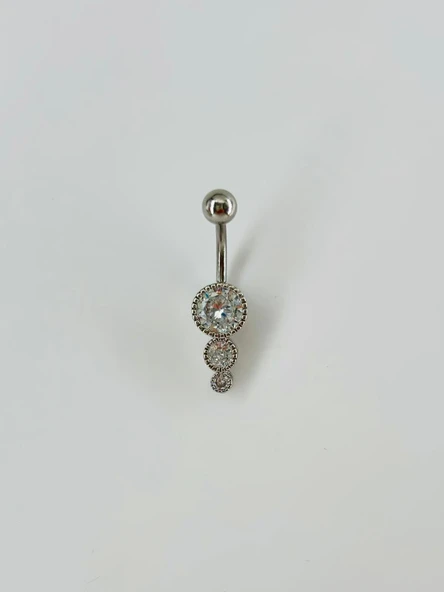 Rodyum Zirkon Taşlı Bar Ve Top: Çelik Göbek - Pg0036 ürün görseli 1