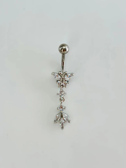 Kelebek Detaylı Sallantılı Göbek Piercing - Pg0165 ürün görseli 1