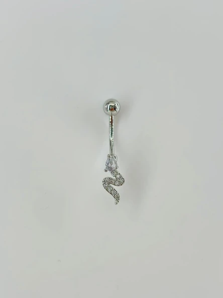 Rodyum Zirkon Taşlı Çelik Göbek Bar Uzunluğu : 13 Mm / Bar Kalınlığı 1.41 Mm /  - Pg0031 ürün görseli 1