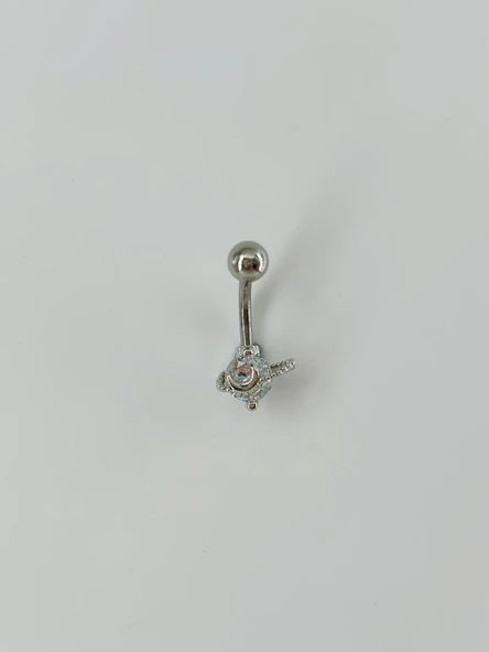 Rodyum Zirkon Taşlı Çelik Göbek Bar Uzunluğu : 13 Mm / Bar Kalınlığı 1.41 Mm /  - Pg0024 ürün görseli 1