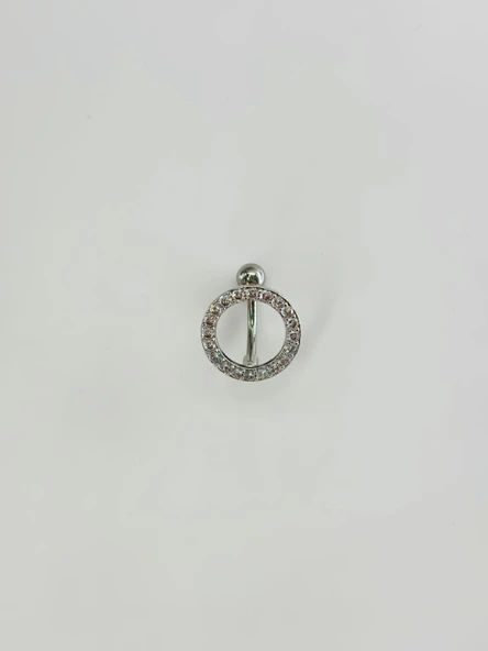 Rodyum Zirkon Taşlı Çelik Göbek Bar Uzunluğu : 13 Mm / Bar Kalınlığı 1.41 Mm /  - Pg0105 ürün görseli 1
