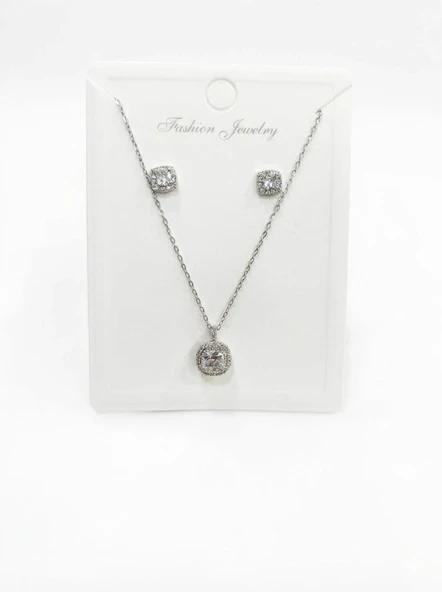 Rodyum Zirkon Taşlı Zincir : Çelik Ürünler 40+5 Cm - Set0022 ürün görseli 1