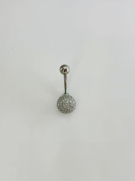 Rodyum Zirkon Taşlı Çelik Göbek Bar Uzunluğu : 13 Mm / Bar Kalınlığı 1.41 Mm /  - Pg0131 ürün görseli 1