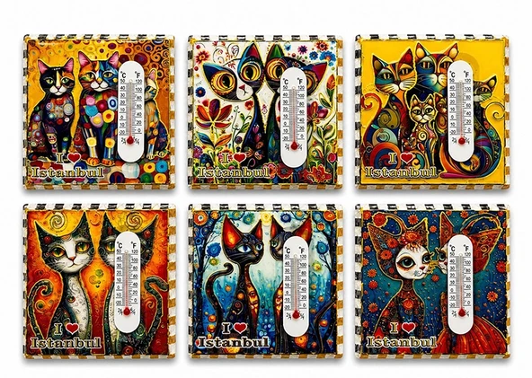 Kedi Tasarımı İstanbul Temalı Buzdolapı Süsü Magnet Alk5406 ürün görseli 1