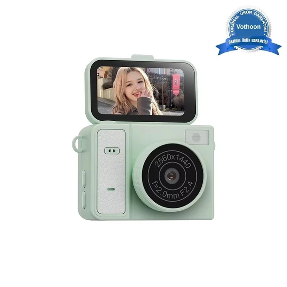 2k Mini Dijital Retro Video Kamera Flaşlı Dijital Vlog Mini Fotoğraf Makinesi Türkçe Menü Yeşil ürün görseli 1