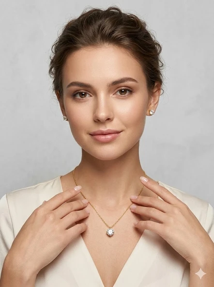 Yuvarlak Tek Taş Detaylı Set - Set0023 ürün görseli 1