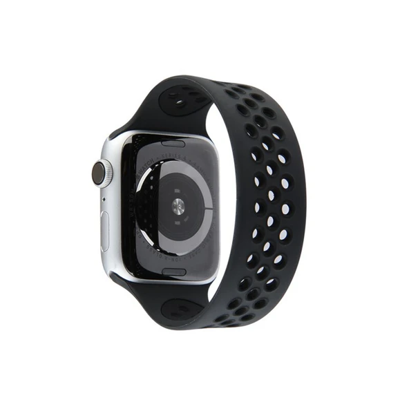 Apple Watch 42mm Ayarlı Delikli Silikon Kordon (SAAT DEĞİLDİR) - Siyah-siyah ürün görseli 1