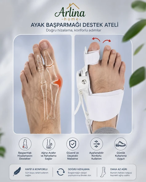 Ayarlı Ayak Baş Parmak Kemik Düzeltici Başparmak Eğriliği Düzeltme Halluks Valgus Bunyon Gece Gündüz Kullanıma Uygun ürün görseli 1