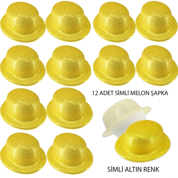 Altın Renk Simli Melon Yuvarlak Parti Şapkası 12 Adet ürün görseli 1
