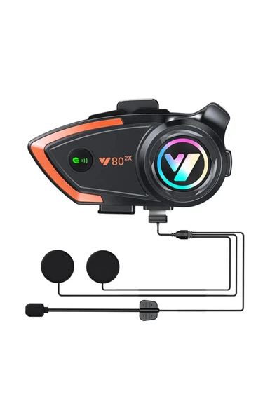 Yeni Model Y80-2x Motosiklet İntercom 2 Kişilik Bağlantı Rgb Işıklı Bluetooth Kulaklık Seti ürün görseli 1