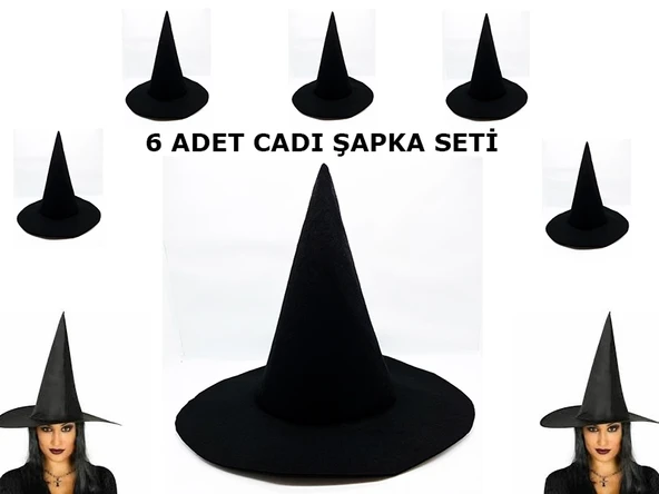 Siyah Cadı Şapkası Keçe Yetişkin Boy 6 Adet ürün görseli 1
