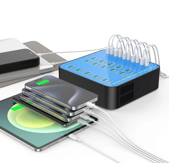 40 Portlu 400w Hızlı Şarj İstasyonu 20x Usb + 20x Type-c Pd Çıkışlı Şarj Cihazı ürün görseli 1
