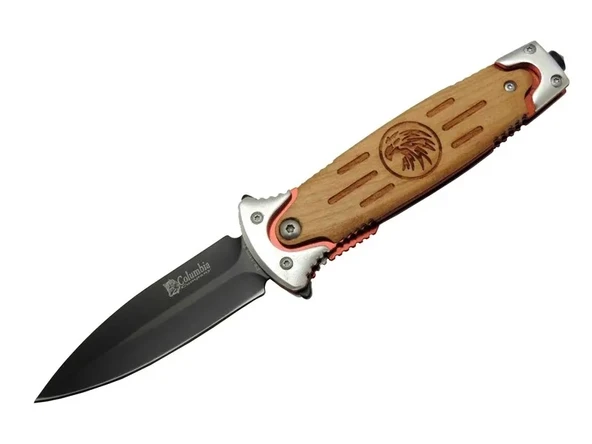Fs 11032 Kahverengi Kurtarma / Kamp Çakısı 20cm - Kartal İşlemeli Ahşap Sap, Kemerlikli, Cam Kırma Aparatlı ürün görseli 1