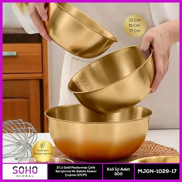 2'li Gold Paslanmaz Çelik Karıştırma Ve Salatalık Kase ürün görseli 1