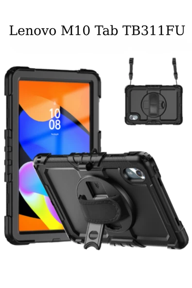 Lenovo M10 TB311FU ile Uyumlu Defender Askılı 360° Dönebilir Standlı Zırh Tablet Koruyucu Kılıfı ürün görseli 1