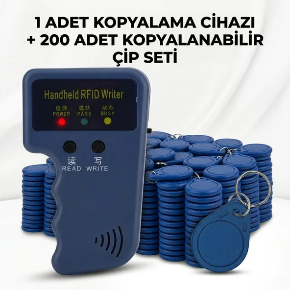 Marelli kopyalanabilen 125 khz mavi çip keyfob, anahtarlık 200 adet + kart çip kopyalama cihazı ürün görseli 1
