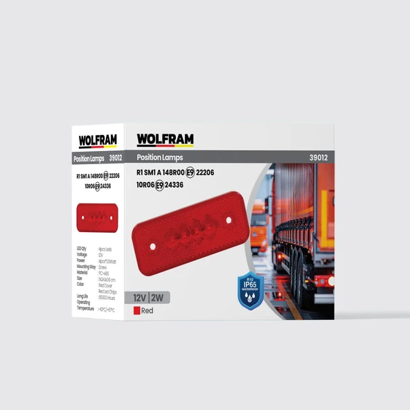 Side Marker Yan Pozisyon Lambası Kırmızı Renk Led 12V 2W E9-R10 Belgeli (10 Adet) - WOLFRAM 39012 ürün görseli 1