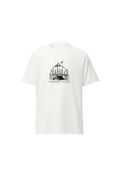 Wander More Gezgin Dağ Kamp Çadır Doğa Baskılı Unisex Pamuklu Tişört ürün görseli 1