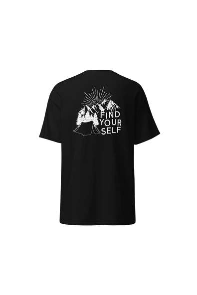 Find Yourself Kendini Keşfet Dağ Kamp Doğa Baskılı Unisex Pamuklu Tişört ürün görseli 1