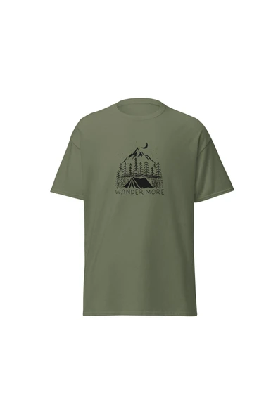 Wander More Gezgin Dağ Kamp Çadır Doğa Baskılı Unisex Pamuklu Tişört ürün görseli 1