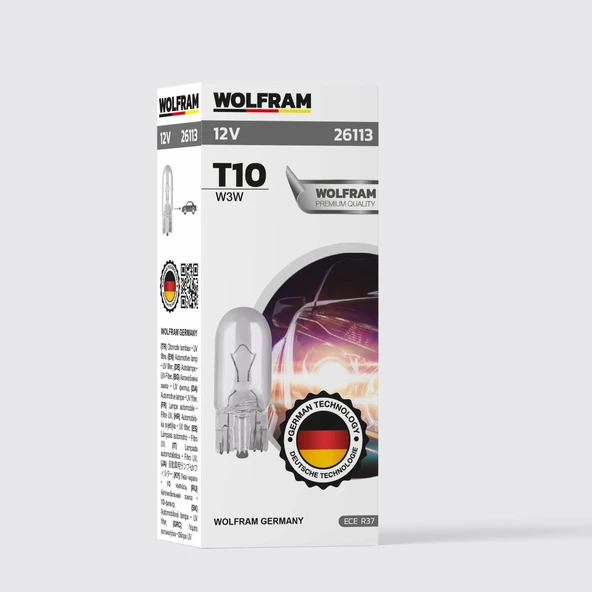 T10 Ampul T10 Orta Dipsiz Ampul 12V 3W (10 Adet) - WOLFRAM 26113 ürün görseli 1