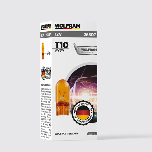 T10 Ampul T10 Orta Dipsiz Sarı Ampul 12V 5W (10 Adet) - WOLFRAM 26307 ürün görseli 1