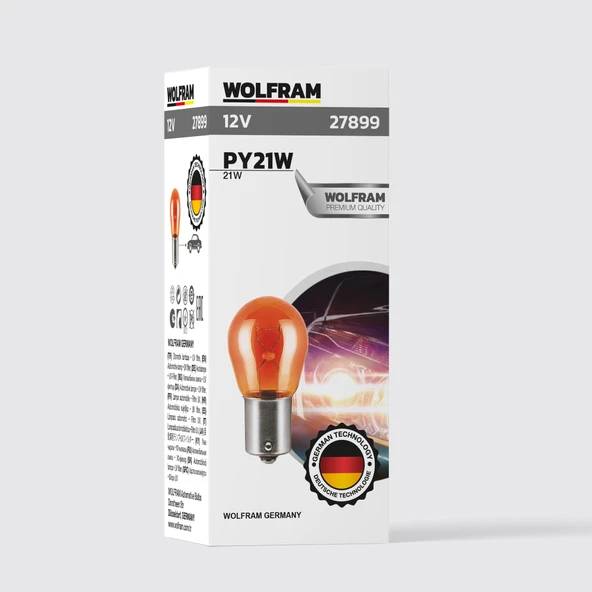 PR21W Ampul 93 Düz Tırnak Sarı 12V 21W (10 Adet) - WOLFRAM 27899 ürün görseli 1