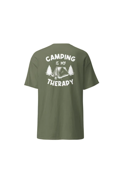 Camping Is My Therapy Kamp Çadır Doğa Baskılı Unisex Bisiklet Yaka Tişört ürün görseli 1