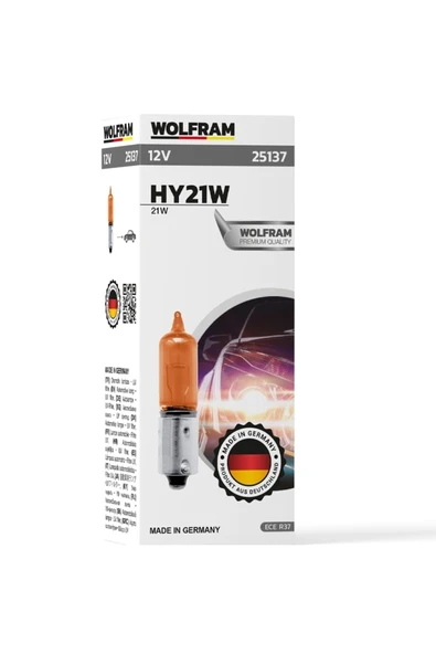 HY21 Civalı Mercekli Amber Sarı 12V 21W (10 Adet) - WOLFRAM 25137 ürün görseli 1