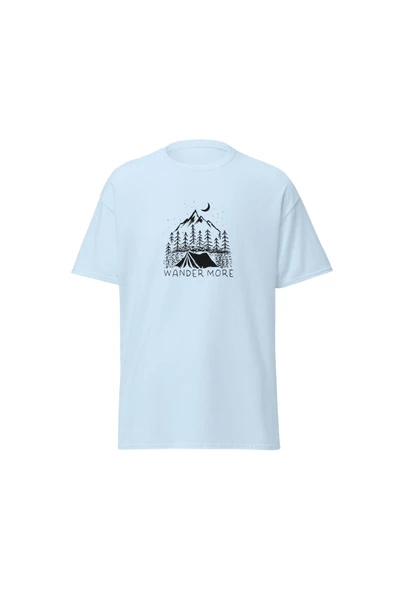 Wander More Gezgin Dağ Kamp Çadır Doğa Baskılı Unisex Pamuklu Tişört ürün görseli 1