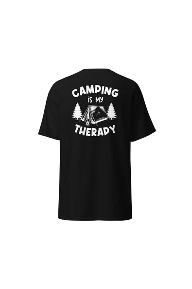 Camping Is My Therapy Kamp Çadır Doğa Baskılı Unisex Bisiklet Yaka Tişört ürün görseli 1