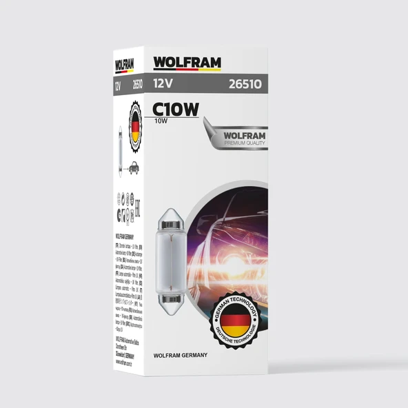 CW10 Ampül Sofit Ampül Uzun Boy 41 mm 12V 10W (10 Adet) - WOLFRAM 26510 ürün görseli 1