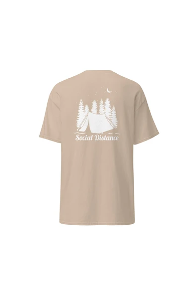 Social Distance Kamp Çadır Orman Doğa Sessizlik Baskılı Unisex Pamuklu Tişört ürün görseli 1