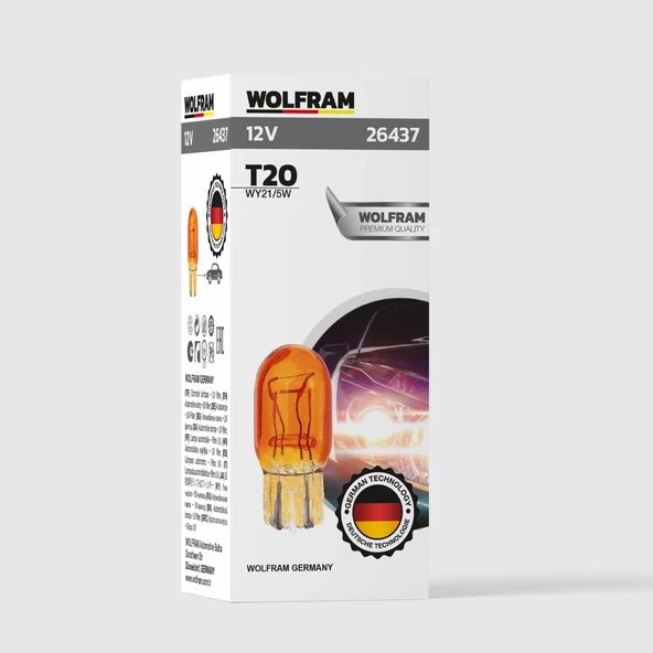 T20 Ampul T20 Jumbo Dipsiz Ampul Çiftli Sarı 12V 21/5W (10 Adet)- WOLFRAM 26437 ürün görseli 1