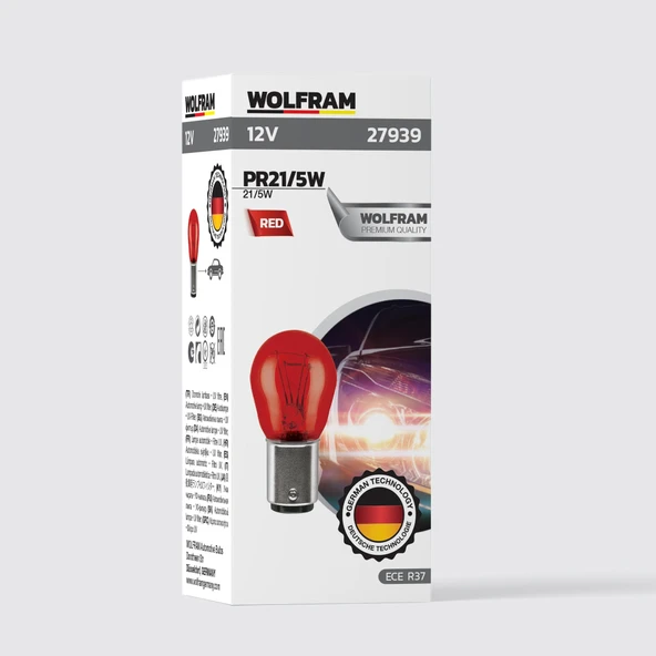 PR21/5W Ampul 1016 Çift Duy Kırmızı 12V 21W (10 Adet) - WOLFRAM 27939 ürün görseli 1
