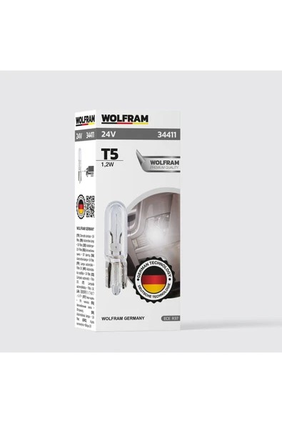 T5 Ampul T5 Küçük Dipsiz 24V 1,2W (1 Paket 10 Adet) - WOLFRAM 34411 ürün görseli 1