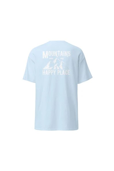 Mountains Are My Happy Place Dağcı Doğa Kamp Baskılı Unisex Pamuklu Tişört ürün görseli 1