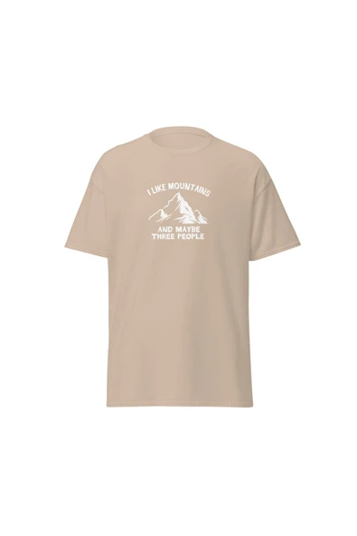 I Like Mountains And Maybe Three People Dağcı Baskılı Unisex Pamuklu Tişört ürün görseli 1