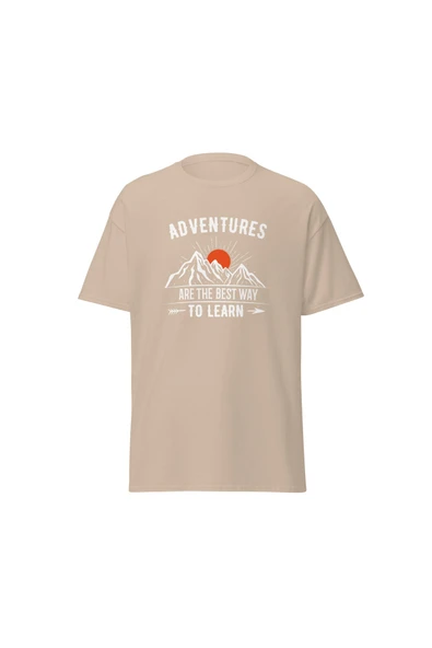 Adventures Are The Best Way To Learn Baskılı Kamp Doğa Unisex Pamuklu Tişört ürün görseli 1