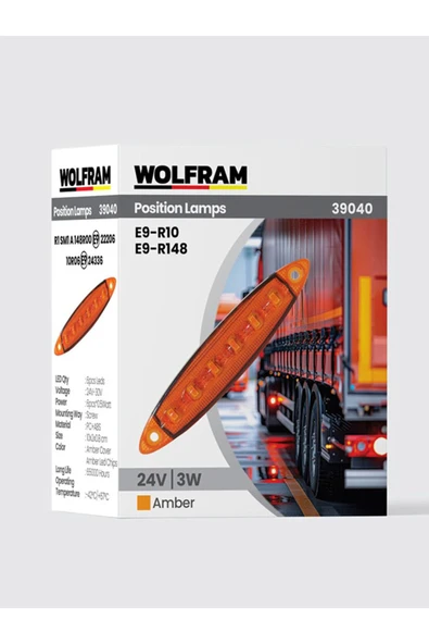 Led Yan Pozisyon Lambası Amber Renk Parmak Led 24V 3W E9-R10 Belgeli (10 Adet) - WOLFRAM 39040 ürün görseli 1