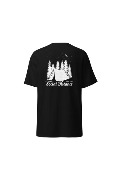 Social Distance Kamp Çadır Orman Doğa Sessizlik Baskılı Unisex Pamuklu Tişört ürün görseli 1