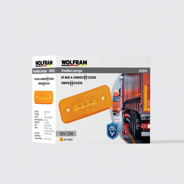 Side Marker Yan Pozisyon Lambası Amber Renk Led 12V 2W E9-R10 Belgeli (10 Adet) - WOLFRAM 39010 ürün görseli 1