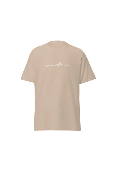 Dağ Kalp Atışı Çizgi Doğa Macera Dağcı Baskılı Unisex Pamuklu Tişört ürün görseli 1