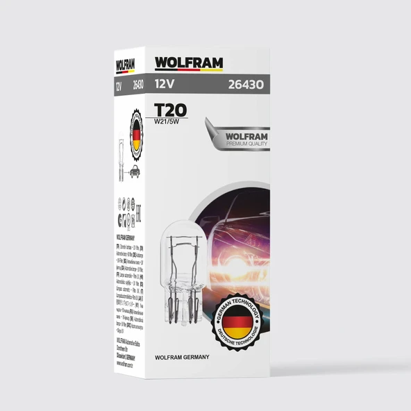 T20 Ampül T20 Jumbo Dipsiz Ampul Çiftli Ampül 12V 21/5W (10 Adet) - WOLFRAM 26430 ürün görseli 1